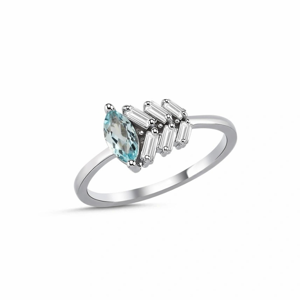  Blue Topaz Pırlanta Yüzük-0.61 Karat